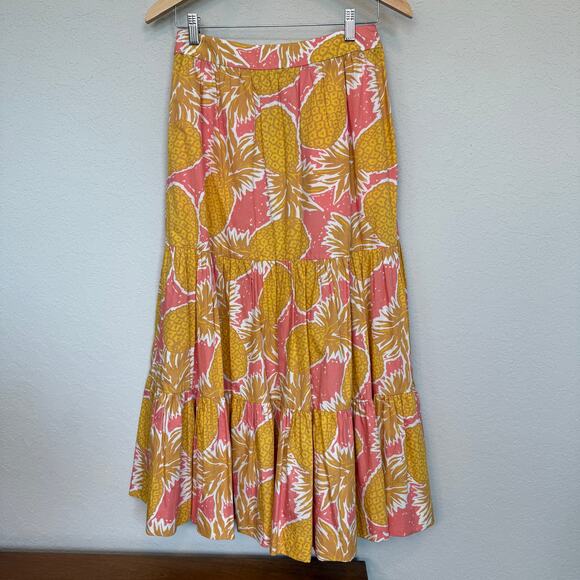 Women's Boden Tiered Pink‎ and Yellow Pineapple Tropical Midi Skirt Size 4P - Picture 7 of 7